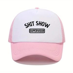 Pink and white Trucker Hat featuring SHIT SHOW SUPERVISOR print for men and women