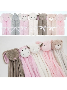 Soft crystal velvet hooded baby blanket with cute animal designs and gift ribbon