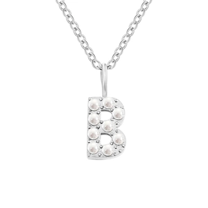 Collana in acciaio inossidabile argento con ciondolo a lettera B intarsiato di perle