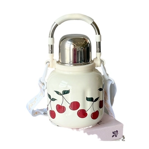 316 Stainless steel insulated water bottle with cherry print and portable strap
