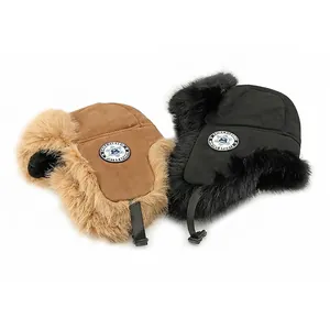 Thick warm winter trapper hat with ear flaps and fur lining for outdoor skiing