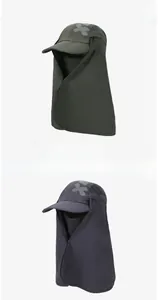 Army green and reddish coffee UV protection ice silk hats with removable neck flaps