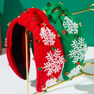Handgefertigte Weihnachts-Knoten-Stirnbänder mit Perlen-Schneeflocken und Strass