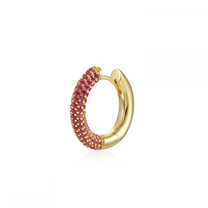 Polished gold S925 huggie hoop earring featuring pave red zircon stones for women