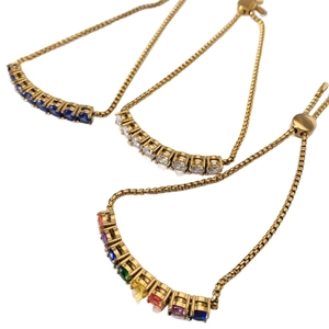 Minimalist gold stainless steel adjustable bracelets with colorful gemstones