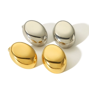 Orecchini a perno ovali minimalisti in acciaio inossidabile oro e argento lucido