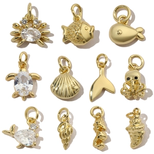 Ocean Marine Animal Copper Zirconia Pendants For Necklace DIY Jewelry Making Accessories Turtle Crab Shell Starfish Octopus Fish Tail Charms