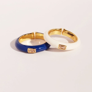 Enamel Adjustable Open Ring With Rectangular Cubic Zirconia Chic Minimalist Gold Plated Brass Jewelry For Women