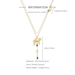 S925 sterling silver gold celestial necklace with cloud, star, moon, and zircon stones