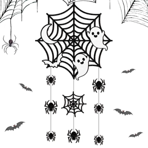 Halloween Hanging Decoration Glitter Paper Spider Web Ghost Bat Door Sign For Haunted House Party Props Horror