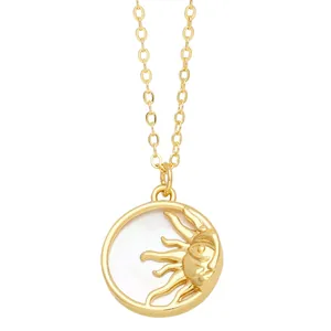 Vintage gold sun and moon necklace with white shell pendant and elegant O-chain
