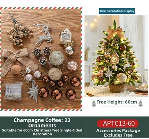 Champagne coffee Christmas tree ornament set with 22 pieces and battery LED lights