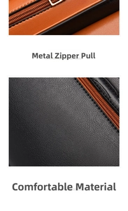 Detail of high-quality metal zipper and textured black lychee pattern leather stitching