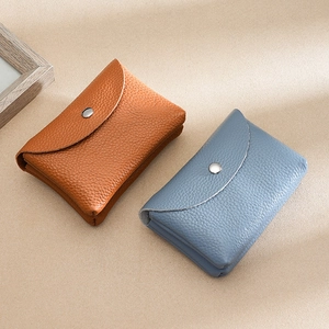 Litchi grain genuine leather mini wallets with snap closure and accordion structure