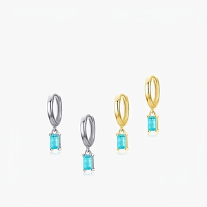 Elegant 925 Sterling Silver Hoop Earrings With Rectangular Tourmaline Color Gemstone Dangle For Women Fashion Jewelry