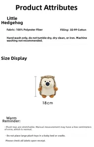 Detail showing 18cm plush hedgehog material 100% polyester with PP cotton filling
