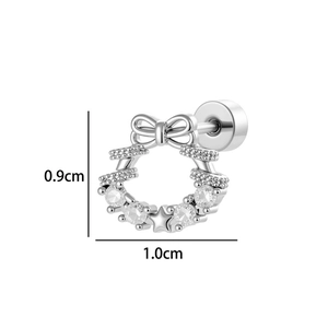 Exquisite bow and star cartilage stud earring with cubic zirconia and silver finish