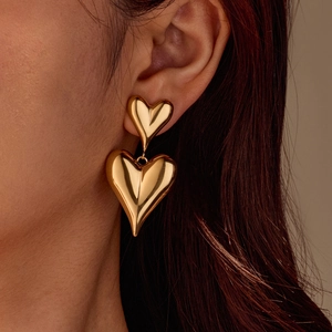 Minimalisti Orecchini a Goccia a Doppio Cuore in Acciaio Inossidabile per Donna Placcati in Oro Argento Orecchini a Pendente a Cuore Geometrici Gioielli