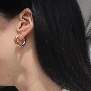 Fashionable 18k gold and silver two-tone stainless steel geometric hoop earrings for women