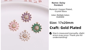 Detailed view of colorful daisy pendants in 17x20mm gold-plated copper and crystal