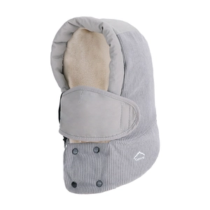 Winter grey corduroy aviator hat for kids with fleece lining and integrated face mask
