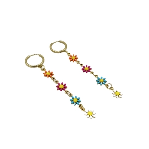Colorful floral fringe stainless steel earrings with gold hoops for women