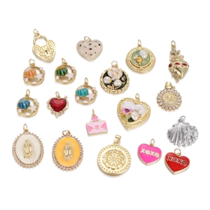 Copper Virgin Mary Heart Pendants Enamel Zircon Shell Floral Charms For DIY Jewelry Making Vintage Religious Accessories