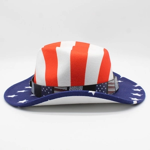 Classic American flag cowboy hat with star pattern brim and red white striped crown
