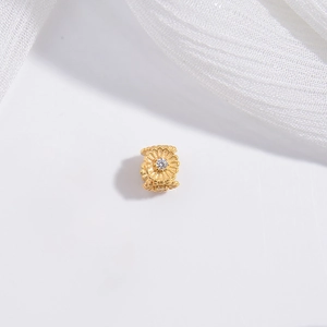 S925 sterling silver gold flower bead with clear diamond for DIY bracelet jewelry