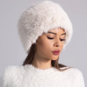 Winter Plüschhut aus elfenbeinfarbenem Kunstfell für Damen, warmes flauschiges Design