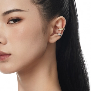 Minimalist S925 sterling silver ear cuffs with micro-set zircon and unique broken texture