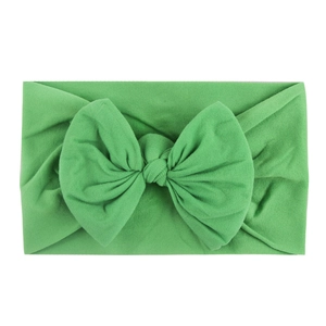 Soft nylon grass green headband with large bow for baby girls, stretch elastic hair accessory