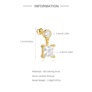 Macro view of gold S925 sterling silver ear stud featuring AAAAA zirconia and opal details