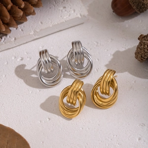 Boucles d'oreilles géométriques multicouches en acier inoxydable doré et argenté