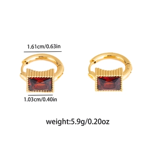 Detailed dimensions of gold star earrings with rectangular red crystal insets