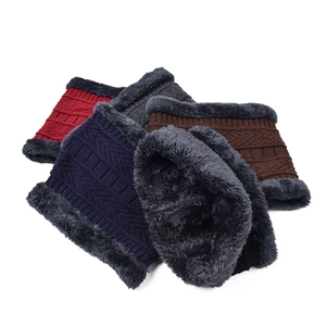 Winter fleece-lined knit neck warmer set in four colors with thick thermal plush lining