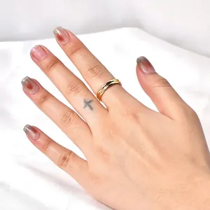 Minimalist 18k gold plated stainless steel triple band ring for women daily wear