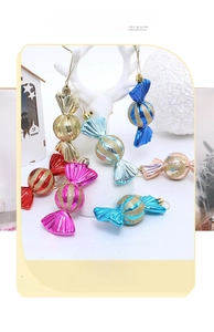 Detail of colorful candy ornaments with glitter and electroplated finish for Christmas trees