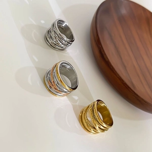 French design crisscross hollow stainless steel rings in gold, silver and tri-color