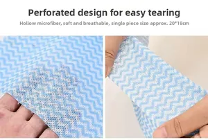 Macro view of blue wave textured fiber dishcloth with easy-tear perforated design