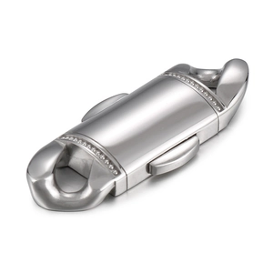 Professional silver stainless steel Cuban link clasp with spring mechanism on white background