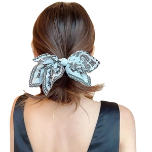 Classic French blue paisley heart-shaped bow hair claw clip for elegant women styling