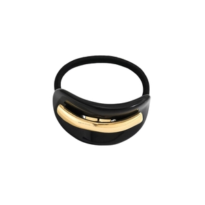 French style black acetate hair tie with curved gold metal inlay for elegant ponytails