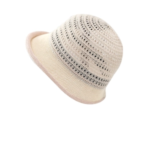 Sombrero bucket de lino calado para mujer en beige con malla transpirable y borde enrollado