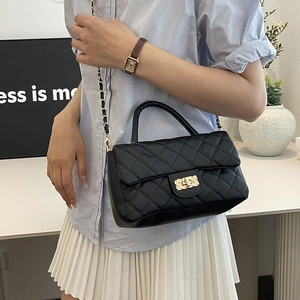 Classic black quilted handbag with gold chain strap and square twist lock closure