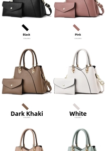 Détail de l'ensemble sac à main deux pièces en noir rose kaki et blanc en cuir souple