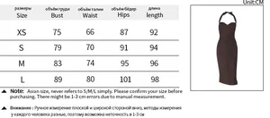 Detailed size guide table for bodycon halter knit dress with CM measurements