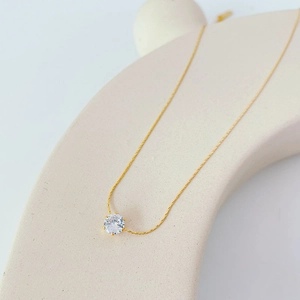 Minimalist Titanium Steel Gold Plated Rhinestone Pendant Necklace For Women Classic Sparkling Round Clavicle Chain Jewelry