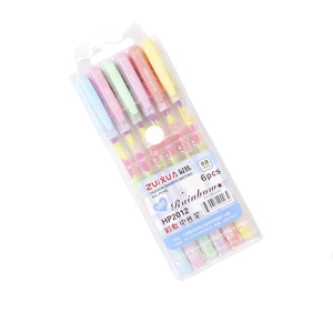 6-piece rainbow gel pen set with 0.8mm tips and gradient candy-colored barrels