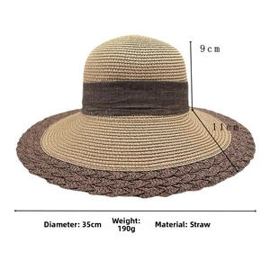 Detailed dimensions of wide brim straw hat: 35cm diameter, 11cm brim, and 9cm height